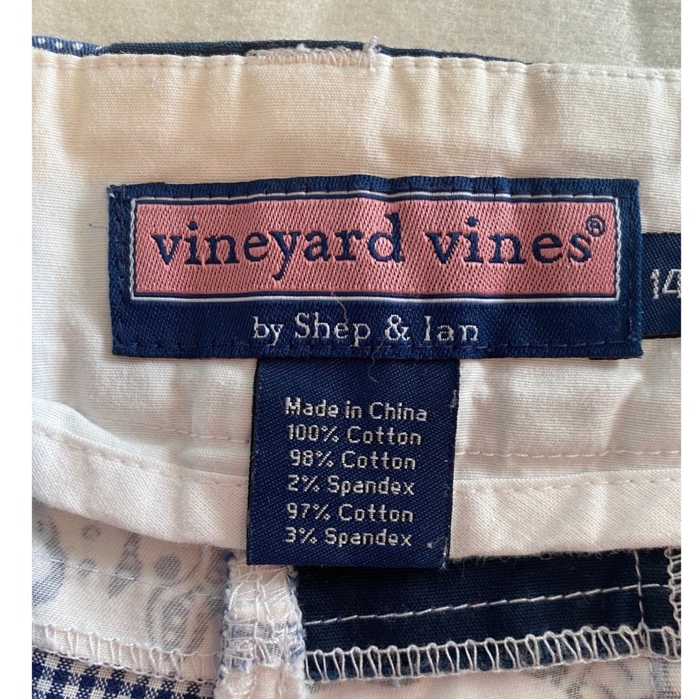 Vineyard Vines Womens Patchwork Shorts Navy White Gingham Nautical Size 14 - Picture 4 of 6